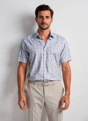 Chemise manches courtes imprimé fantaisie bleu DESOTO homme
