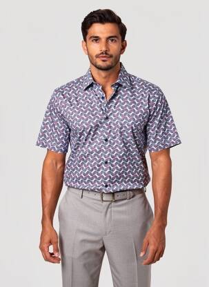Chemise manches courtes imprimé fantaisie bleu DESOTO homme