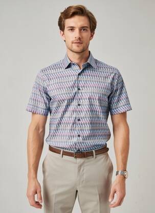 Chemise manches courtes imprimé fantaisie bleu DESOTO homme