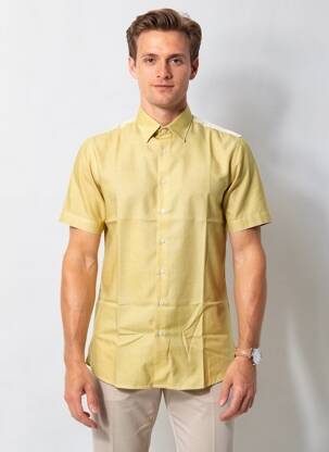 Chemise manches courtes imprimé fantaisie jaune DESOTO homme
