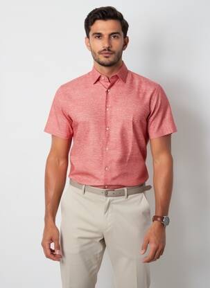 Chemise manches courtes coupe droite rouge DESOTO homme