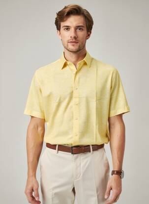 Chemise manches courtes coupe droite jaune DESOTO homme