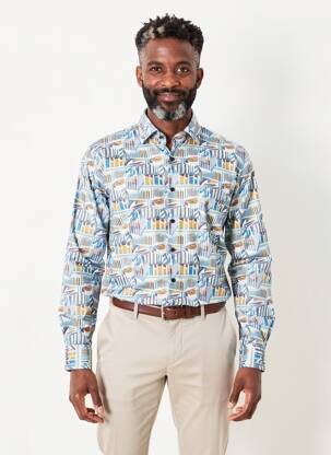 Chemise manches longues imprimé fantaisie bleu DESOTO homme