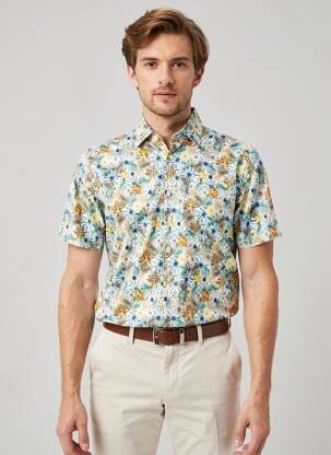 Chemise manches courtes imprimé tie and dye vert DESOTO homme