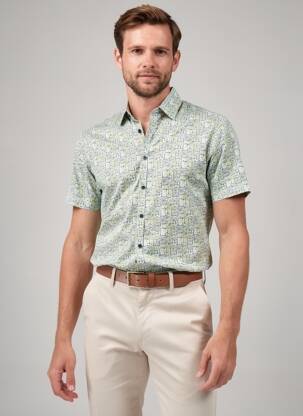 Chemise manches courtes imprimé fantaisie vert DESOTO homme