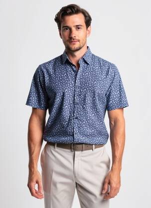 Chemise manches courtes coupe cintrée bleu DESOTO homme