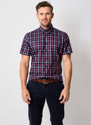 Chemise manches courtes imprimé carreaux rouge DESOTO homme