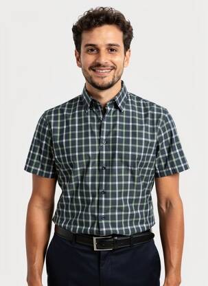 Chemise manches courtes imprimé carreaux vert DESOTO homme