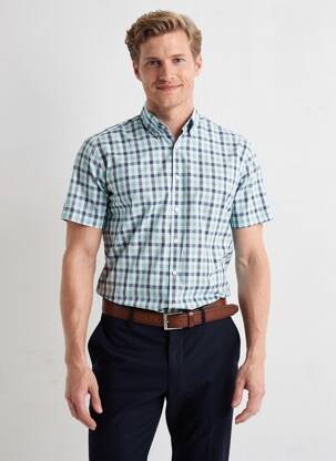 Chemise manches courtes coupe cintrée bleu DESOTO homme