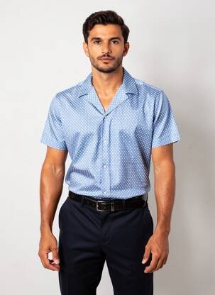 Chemise manches courtes col tailleur bleu DESOTO homme