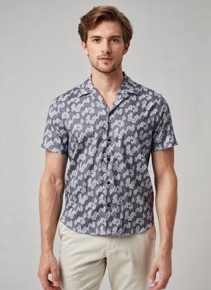 Chemise manches courtes col tailleur gris DESOTO homme