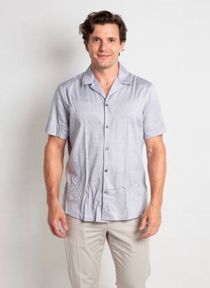 Chemise manches courtes col tailleur bleu DESOTO homme