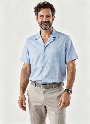 Chemise manches courtes col tailleur bleu clair DESOTO homme