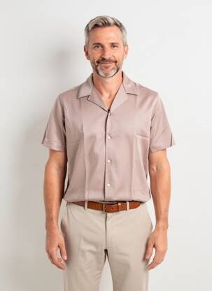 Chemise manches courtes col tailleur marron DESOTO homme