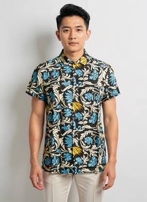 Chemise manches courtes imprimé fantaisie bleu MBM homme