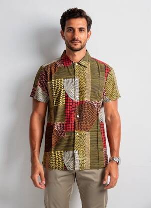Chemise manches courtes imprimé fantaisie jaune DAVID BABY homme