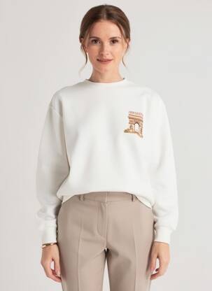 Sweat-shirt sérigraphie manches longues blanc MBM femme