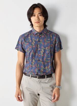 Chemise manches courtes imprimé fantaisie bleu MBM homme