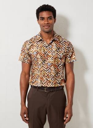 Chemise manches courtes imprimé fantaisie marron MBM homme