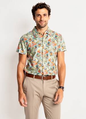 Chemise manches courtes imprimé fantaisie bleu MBM homme