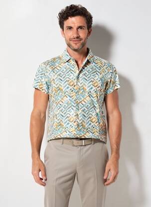 Chemise manches courtes imprimé fantaisie beige MBM homme