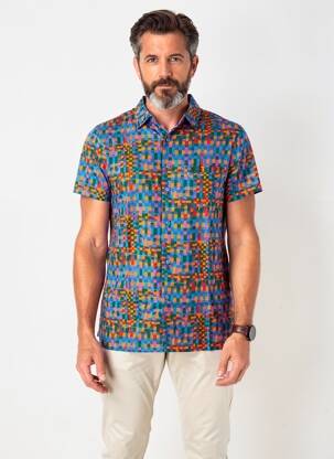 Chemise manches courtes imprimé fantaisie orange DAVID DABY homme