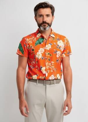 Chemise manches courtes imprimé fantaisie rouge DAVID DABY homme