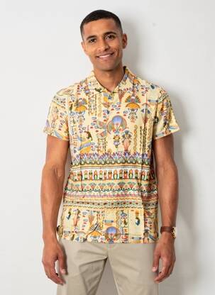 Chemise manches courtes imprimé fantaisie jaune DAVID DABY homme
