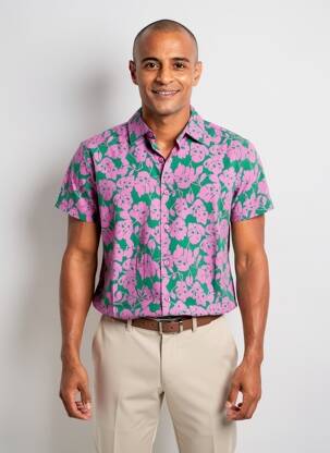 Chemise manches courtes imprimé fantaisie violet MBM homme