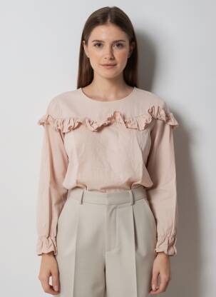 Top col rond manches longues rose SWEETIES BY AUDE D. femme