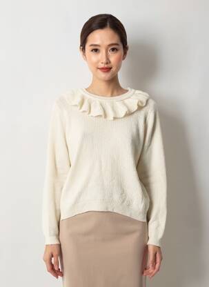 Pull coupe droite manches longues beige BALZAC femme