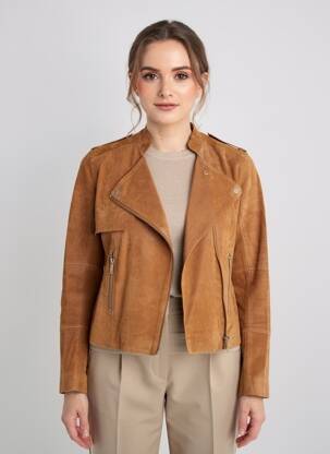 Veste en cuir coupe cintrée marron ONE STEP femme