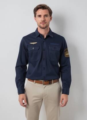 Chemise manches longues poches bleu DAYTONA homme