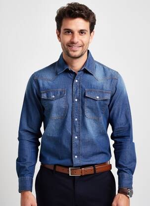 Chemise manches longues poches bleu DAYTONA homme