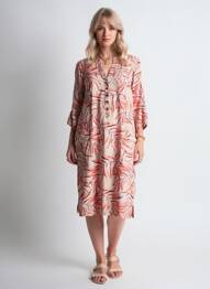 Robe mi-longue manches 3/4 manches 3/4 rose SIGNATURE femme