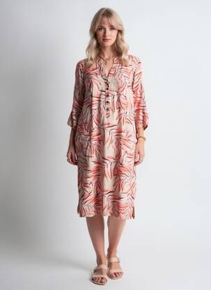Robe mi-longue manches 3/4 manches 3/4 rose SIGNATURE femme