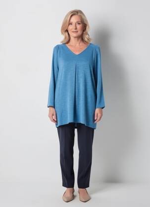T-shirt col v manches 3/4 bleu CISO femme