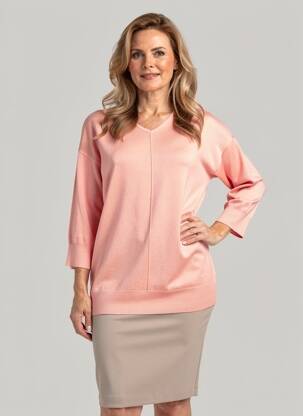 Pull col v manches 3/4 rose CISO femme
