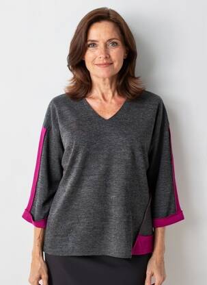 Pull coupe droite manches longues gris FRANCK ANNA femme