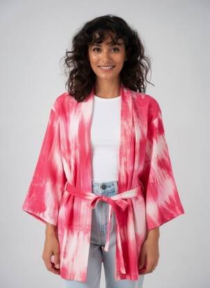 Veste kimono col v rose PLUME femme