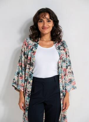Veste kimono col v bleu PLUME femme