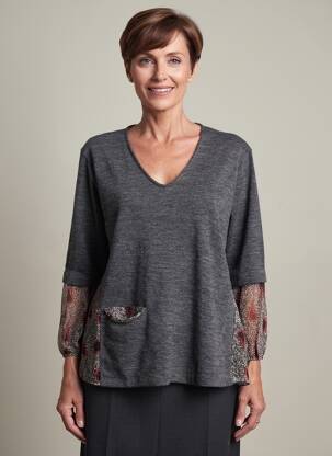 Pull col v manches longues gris FRANCK ANNA femme