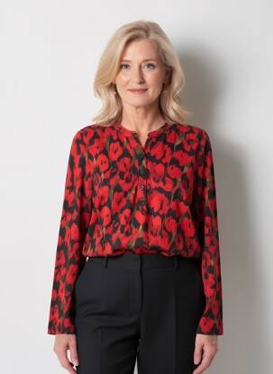 Blouse imprimé fantaisie manches longues rouge SIGNATURE femme