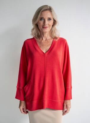 Pull col v manches longues rouge FRANCK ANNA femme
