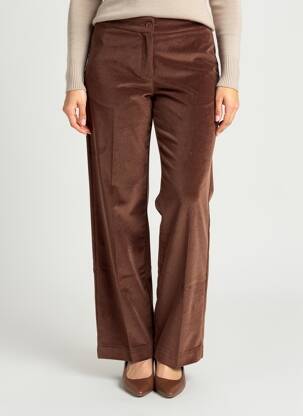 Pantalon droit fermeture zippée sous rabat boutonné taille normale marron SIGNE NATURE femme