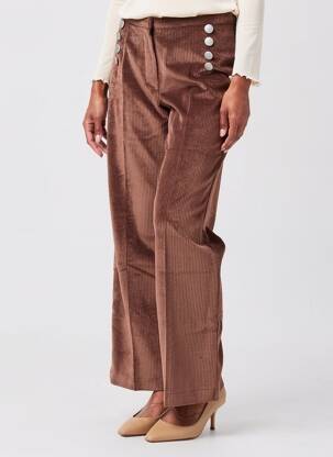 Pantalon droit fermeture zippée sous rabat boutonné taille normale marron SIGNE NATURE femme