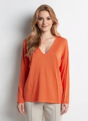 Pull stretch manches longues orange SURKANA femme