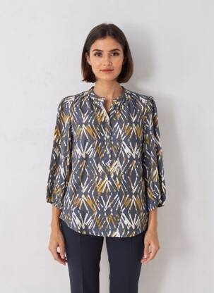 Blouse tissage popeline manches 3/4 bleu BRANDTEX femme