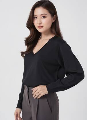 Pull stretch manches longues noir BRANDTEX femme
