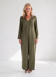 Combi-pantalon coupe fluide manches longues vert SURKANA femme